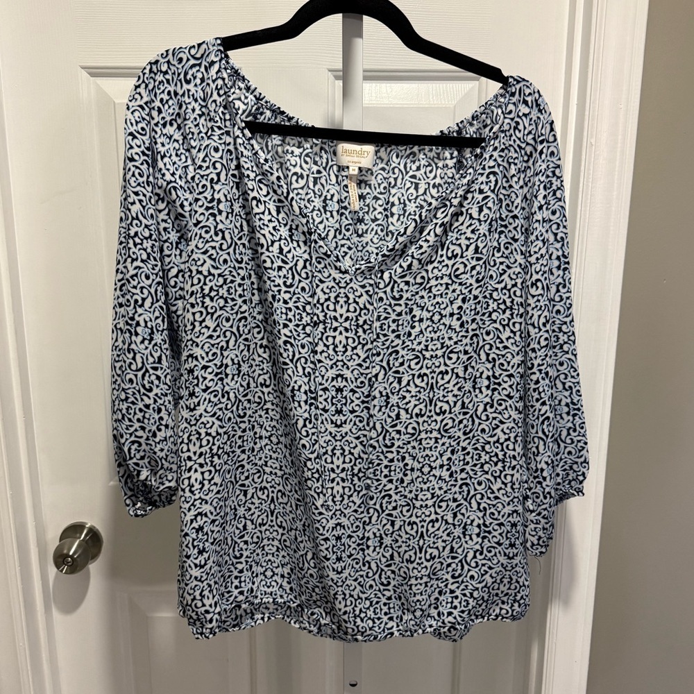 Laundry By Shelli Segal Blue Patterned Blouse